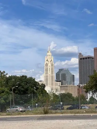 Urban grandeur under a crisp, blue summer sky.
